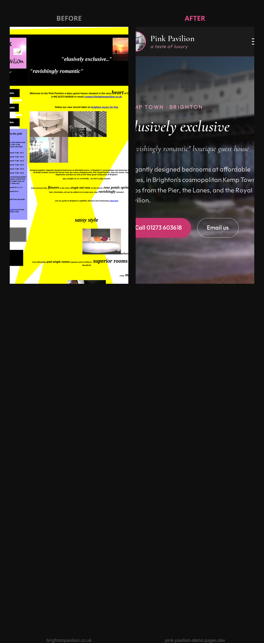 Hero section before and after on mobile