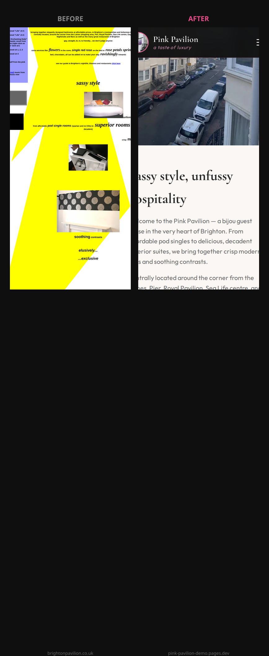 Rooms section before and after on mobile